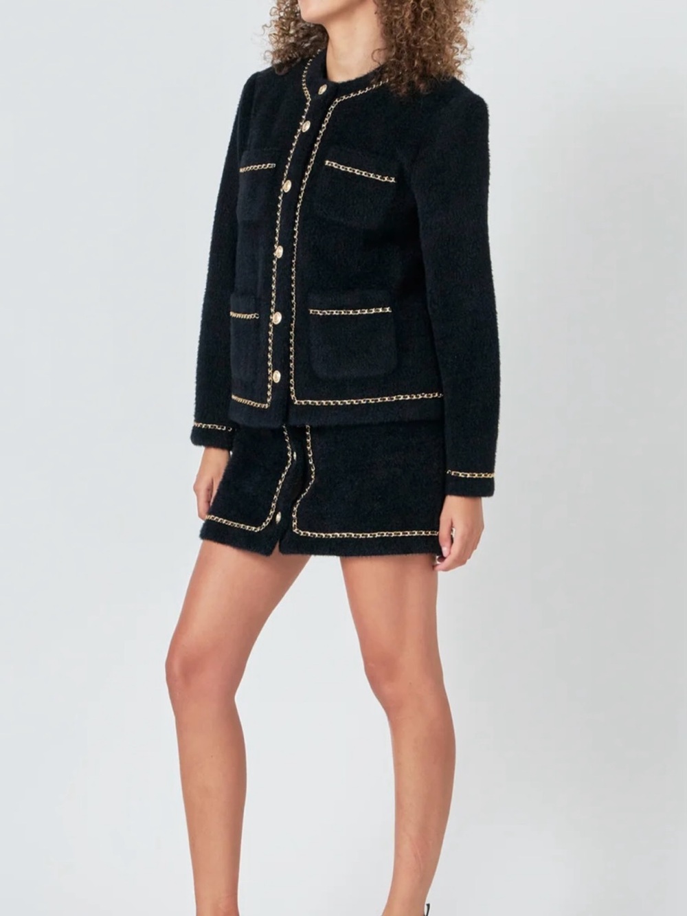 Endless Rose Black Chain Trimmed Jacket and Skirt Set - Picture 2 of 5